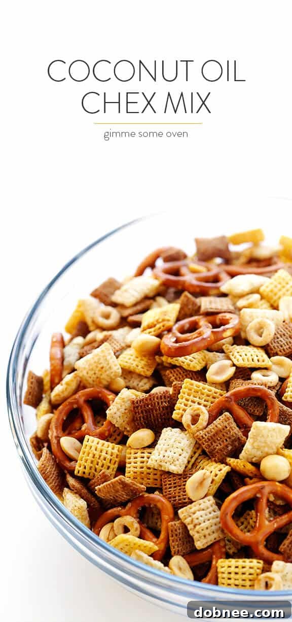 A close-up of crunchy Coconut Oil Chex Mix, perfect for snacking.