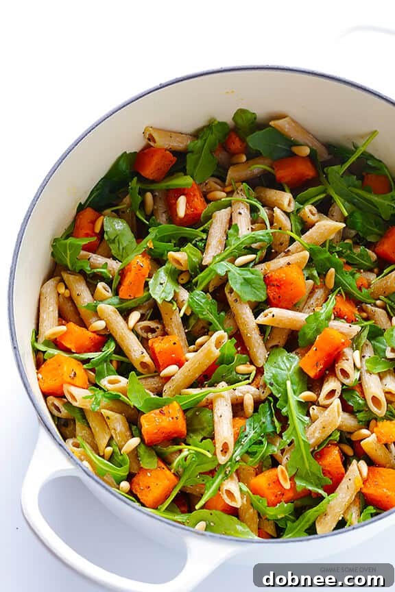 Easy 5-Ingredient Butternut Squash, Arugula & Goat Cheese Pasta - Quick Fall Dinner | Gimme Some Oven