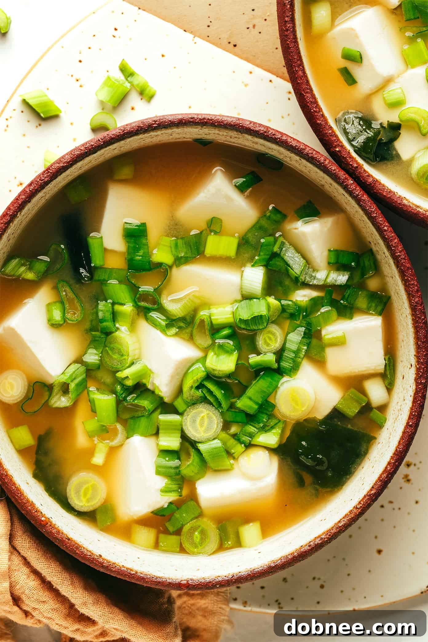 Homemade miso soup with tofu and scallions
