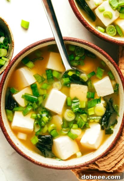 Miso Soup with tofu and scallions in a bowl