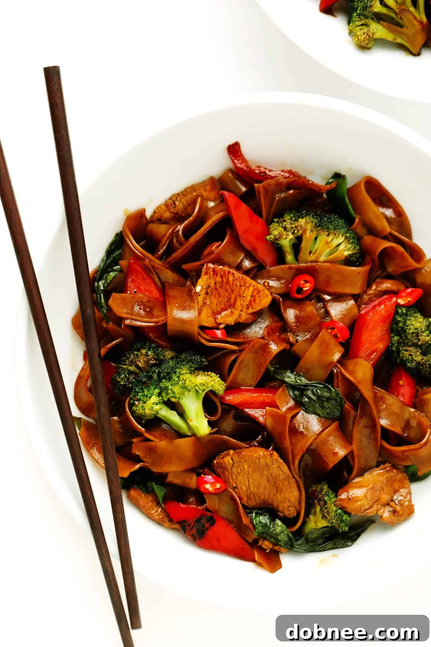 Drunken Noodles in Serving Bowl with Chopsticks