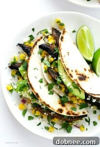 Roasted Portobello Tacos with corn salsa and fresh cilantro