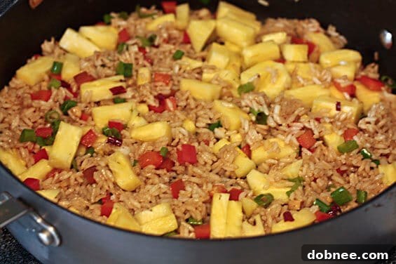 Close-up of Pineapple Fried Rice with shrimp and cashews