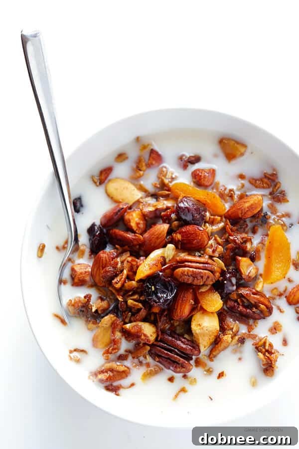 Serving suggestion for grain-free granola with milk