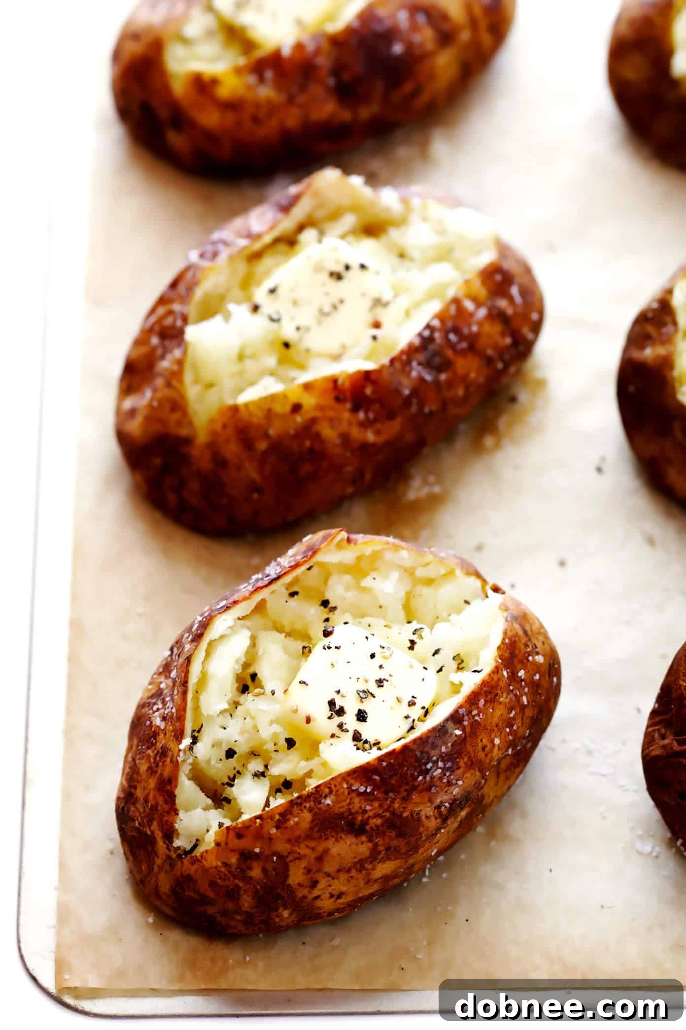 The ultimate baked potato recipe featuring perfectly crispy skin and a fluffy interior, ready for toppings.