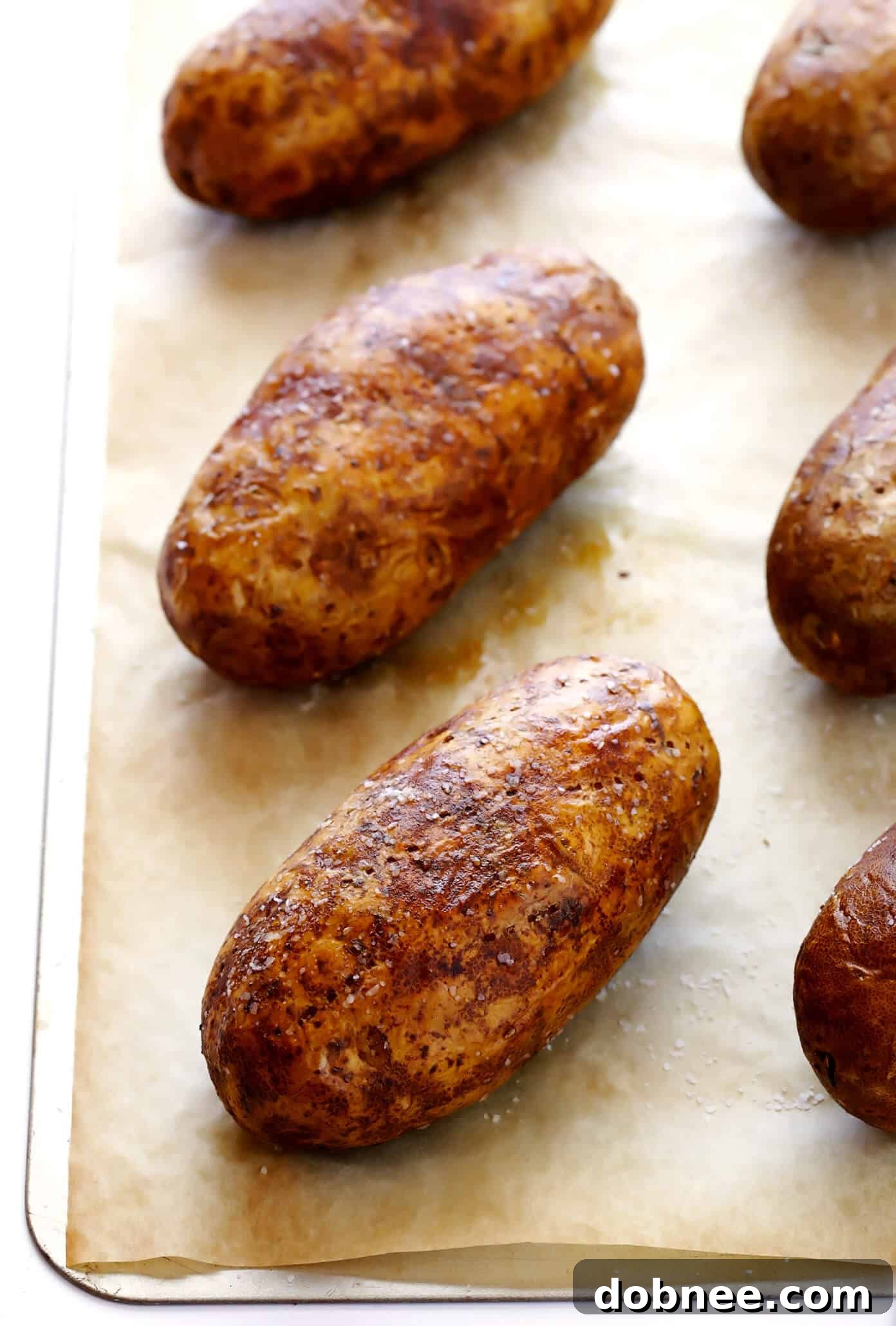 Step-by-step guide on how to bake a potato for a crispy exterior and fluffy interior.
