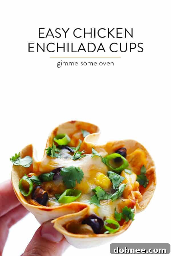 A top-down view of freshly baked Easy Enchilada Cups with a vibrant garnishing of cilantro and green onions