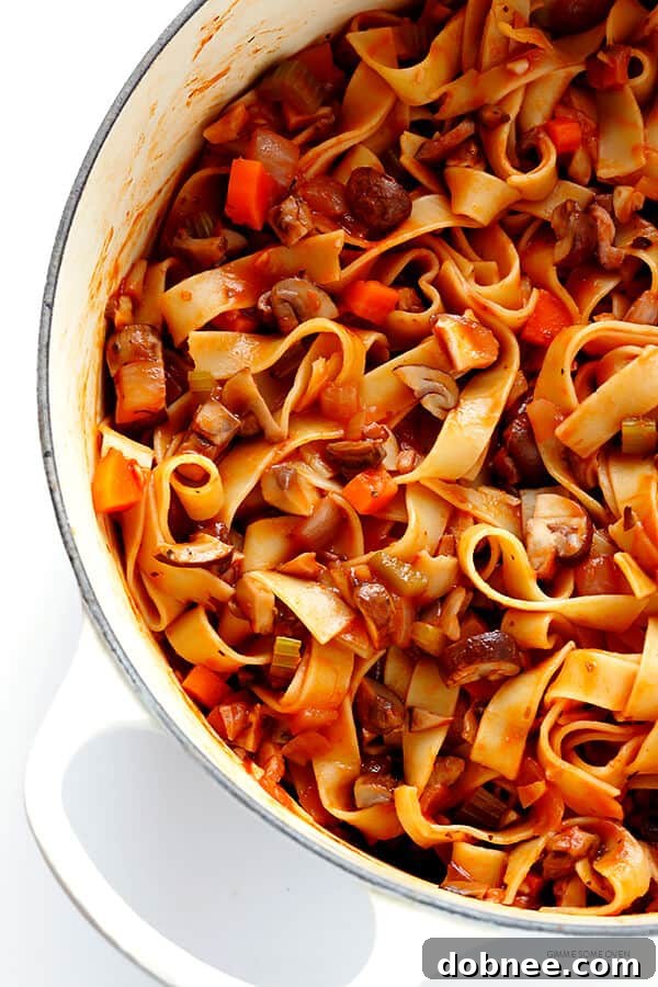 Mushroom Bolognese - A hearty, delicious, and easy vegetarian take on traditional bolognese pasta. Perfect for Meatless Monday!
