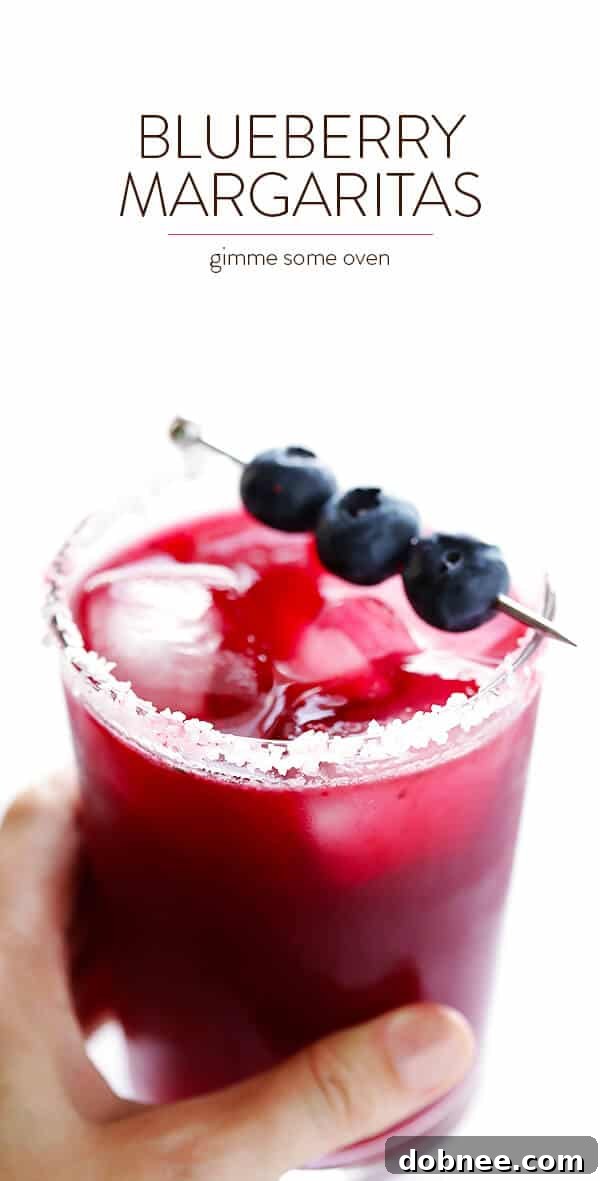 A final shot of the Blueberry Margaritas, ready to be enjoyed on a festive table.