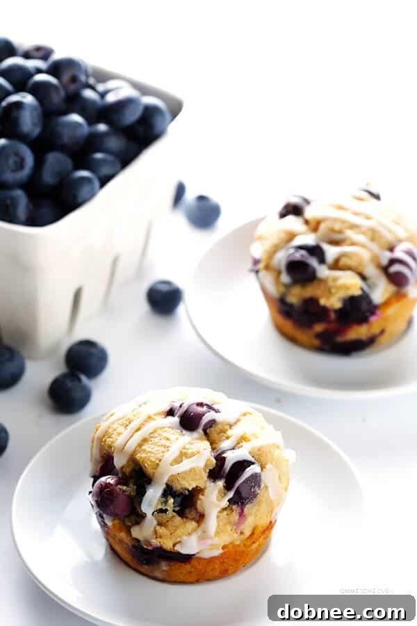 Delicious Healthier Blueberry Muffins made with white whole wheat flour, naturally sweetened, and incredibly fluffy and buttery. Perfect for breakfast or brunch!
