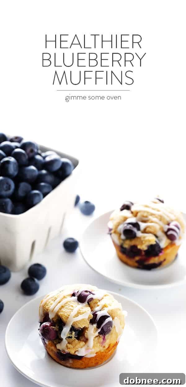 Final image of Healthier Blueberry Muffins, ready to be enjoyed with a glass of Almond Breeze almondmilk.