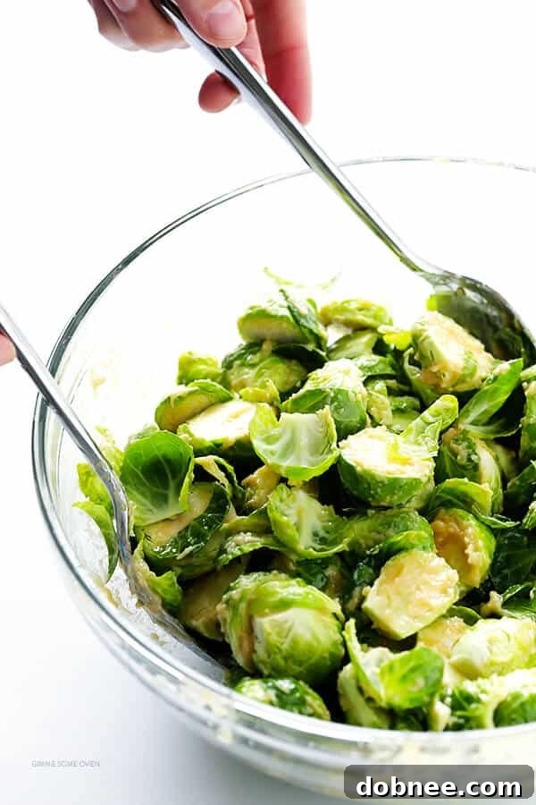 Crispy Miso Brussels Sprouts 6 A bowl of fresh Brussels sprouts, halved and ready to be tossed with the flavorful miso dressing. (Gluten-Free, Vegan, Vegetarian)