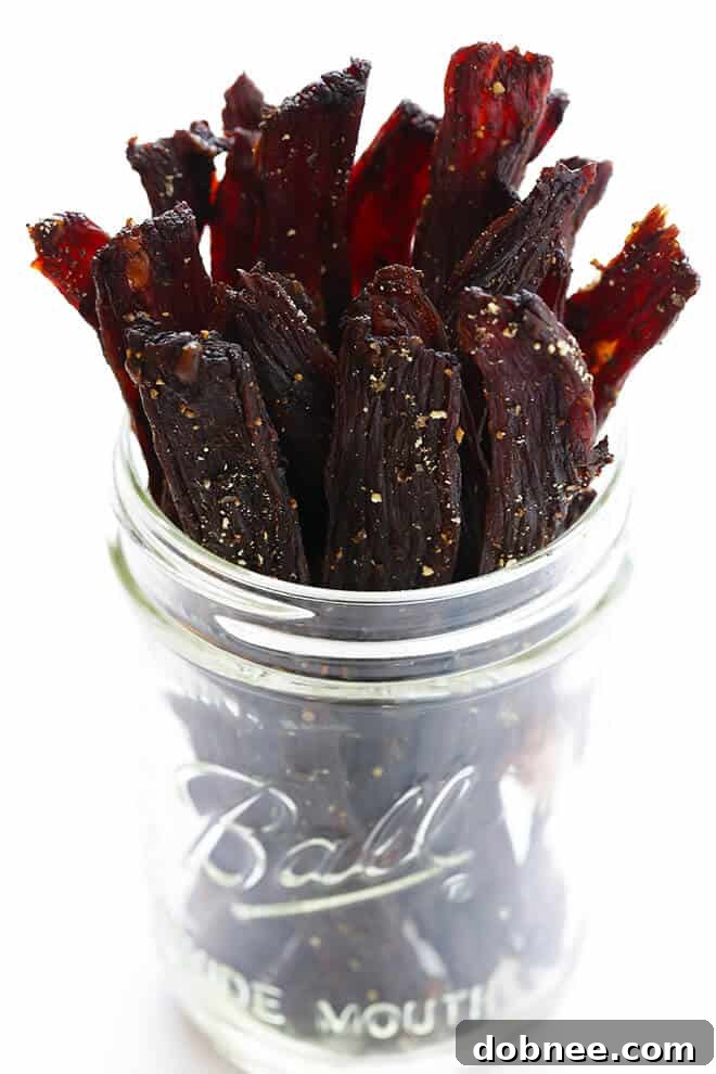 Seriously The BEST Beef Jerky Recipe -- easy to make at home, nice and savory and peppery, and SO delicious! | gimmesomeoven.com