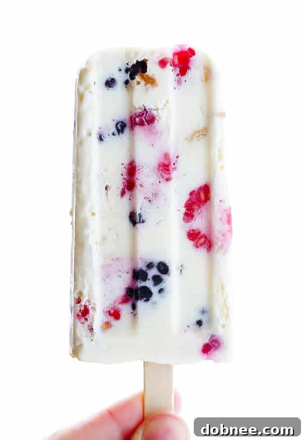 Refreshing Berry Cheesecake Popsicles: A delightful no-bake summer treat, packed with fresh berries, graham crackers, and the creamy taste of cheesecake. Perfect for hot days!