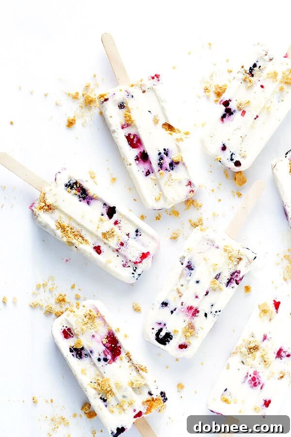 These Berry Cheesecake Popsicles are quick and easy to prep, they're chocked full of fresh berries and graham crackers, and they really do taste like cheesecake! | gimmesomeoven.com