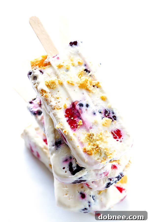 These Berry Cheesecake Popsicles are quick and easy to prep, they're chocked full of fresh berries and graham crackers, and they really do taste like cheesecake! | gimmesomeoven.com