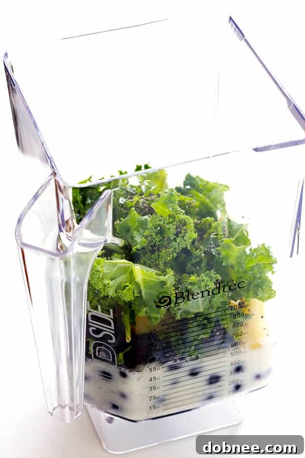 Vibrant Blueberry Kale Blend 3 This Blueberry Kale Smoothie recipe is quick and easy to make, it's full of good-for-you ingredients, and it tastes so sweet and delicious! (Vegan, Vegetarian, Gluten-Free) | gimmesomeoven.com