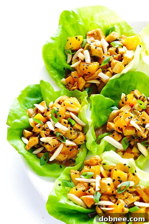 Delicious and healthy Orange Chicken Lettuce Wraps, perfect for a quick, fresh, and easy summer meal. Naturally sweetened with honey and Florida's Natural Orange Juice.