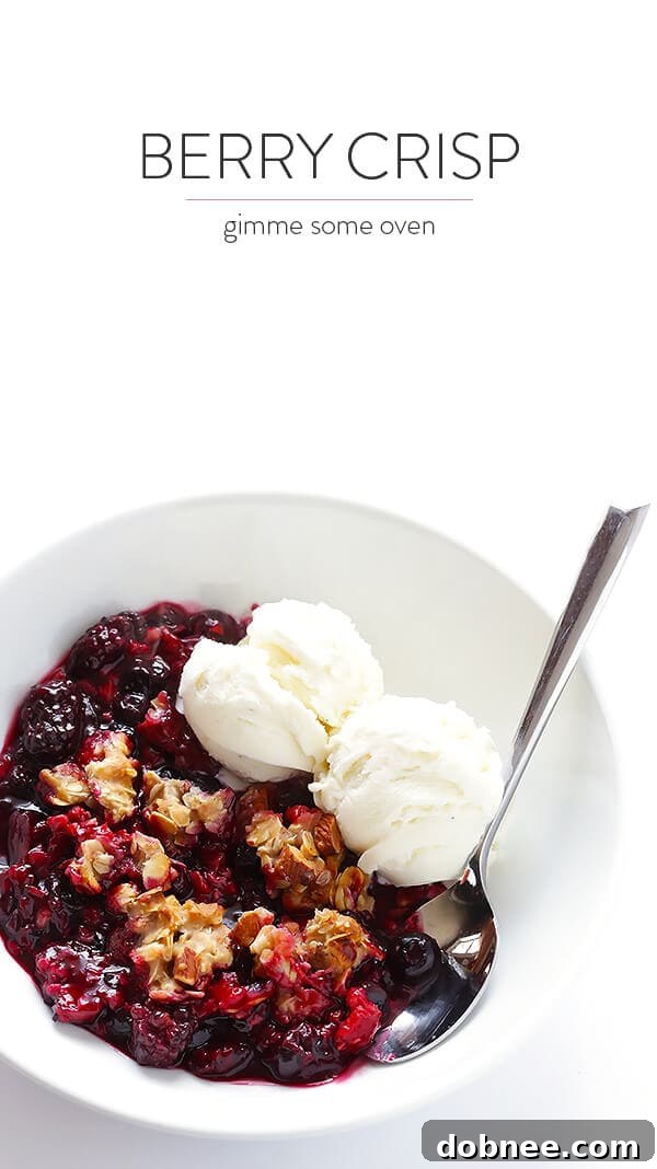 Mixed Berry Almond Crisp -- easy to make with any fresh berries you have on hand, and SO delicious and perfect for summer! (Gluten-free + Vegetarian + Vegan) | gimmesomeoven.com
