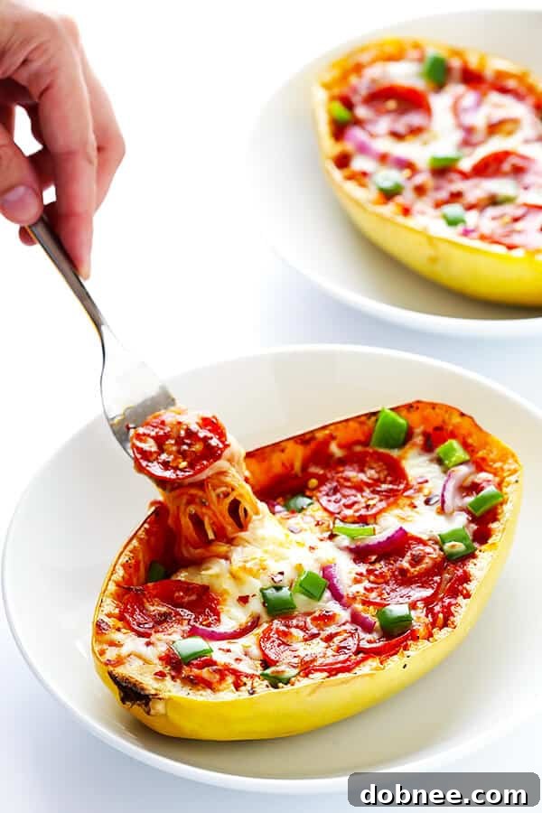 Pizza Night, Squash Style 3 Preparing Pizza Spaghetti Squash Boats, showcasing the roasted squash halves