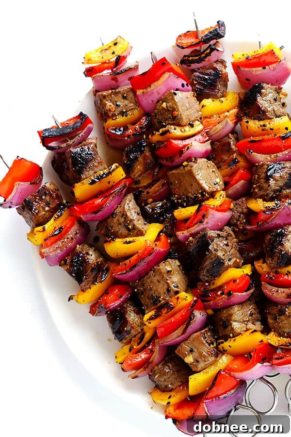 Freshly grilled Korean Steak Kabobs, perfectly charred and tender, ready to be served. A super-easy, flavorful recipe for a quick meal. | dobnee.com
