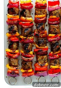 Korean Steak Kabobs on skewers, a delicious and easy recipe.