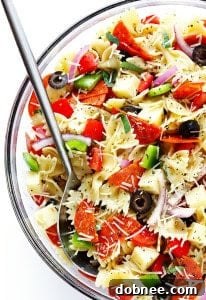 The finished Pizza Pasta Salad, vibrant and inviting, ready to be served.