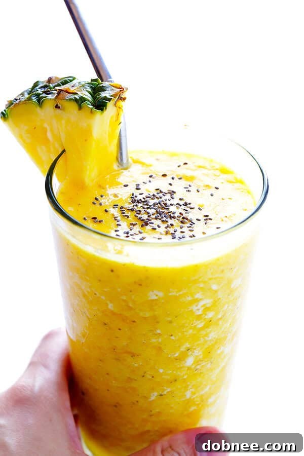 Another view of the Feel-Good Pineapple Smoothie, ready to be enjoyed, highlighting its inviting appearance.
