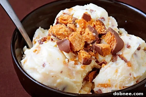 Delicious Butterfinger Ice Cream in a bowl