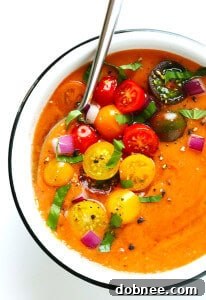 Fresh, vibrant 10-Minute Gazpacho with ingredients laid out.