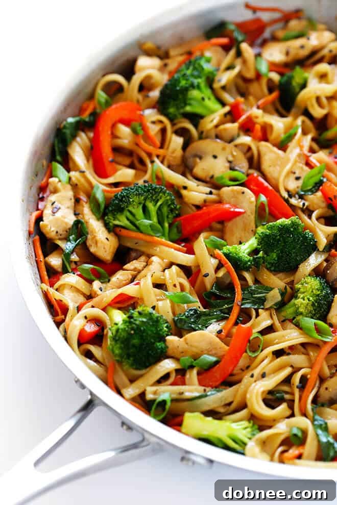 Close-up of Finished Sesame Chicken Noodle Stir-Fry