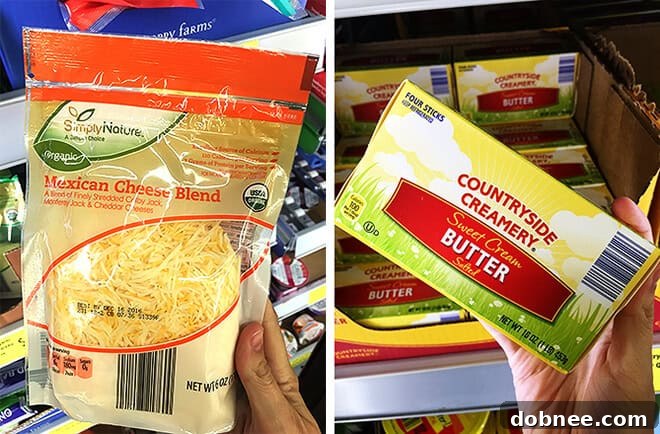 Aldi Cheese and Butter - Organic shredded cheese, butter, and other dairy products at ALDI.