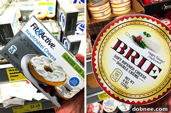 Aldi Brie and Cream Cheese - Soft cheeses like Double-Cream Brie and Queso Fresco available at ALDI.