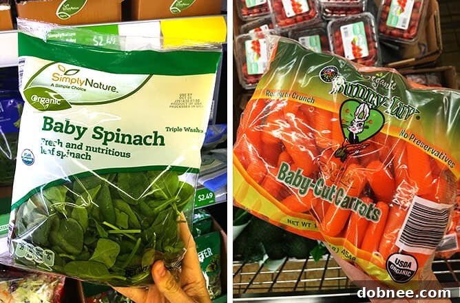 Aldi Baby Spinach Organic Carrots - Organic baby spinach and organic carrots, showcasing ALDI's commitment to expanding organic produce.