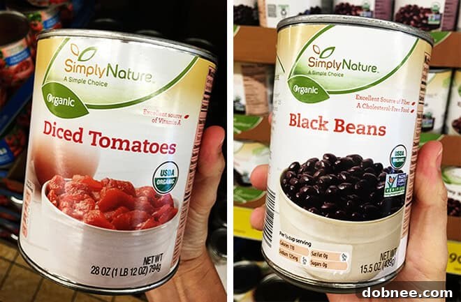 Aldi Organic Tomatoes Black Beans - Organic canned goods from ALDI, including diced tomatoes and black beans.