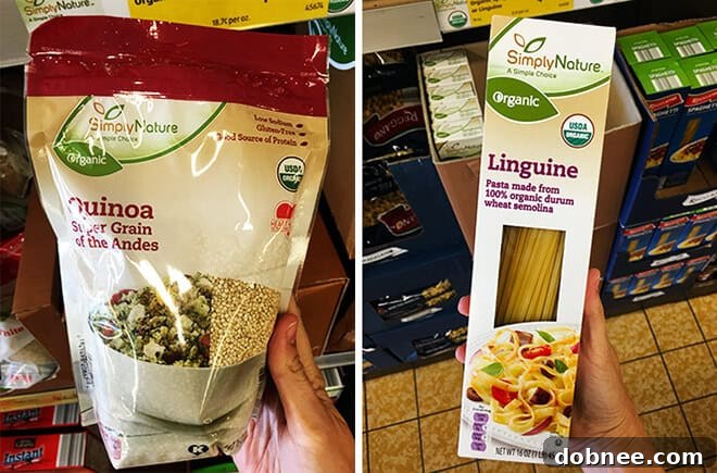 ALDI Quinoa and Spaghetti Pasta - Organic quinoa, brown rice, and spaghetti pasta from ALDI.