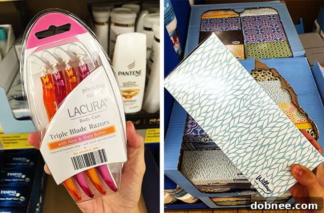 Aldi Razors and Facial Tissue - Household essentials from ALDI, including women's triple-blade razors and facial tissue.