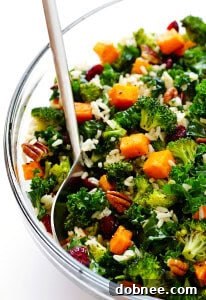 Autumn Kale Salad with Sweet Potatoes, Broccoli and Brown Rice