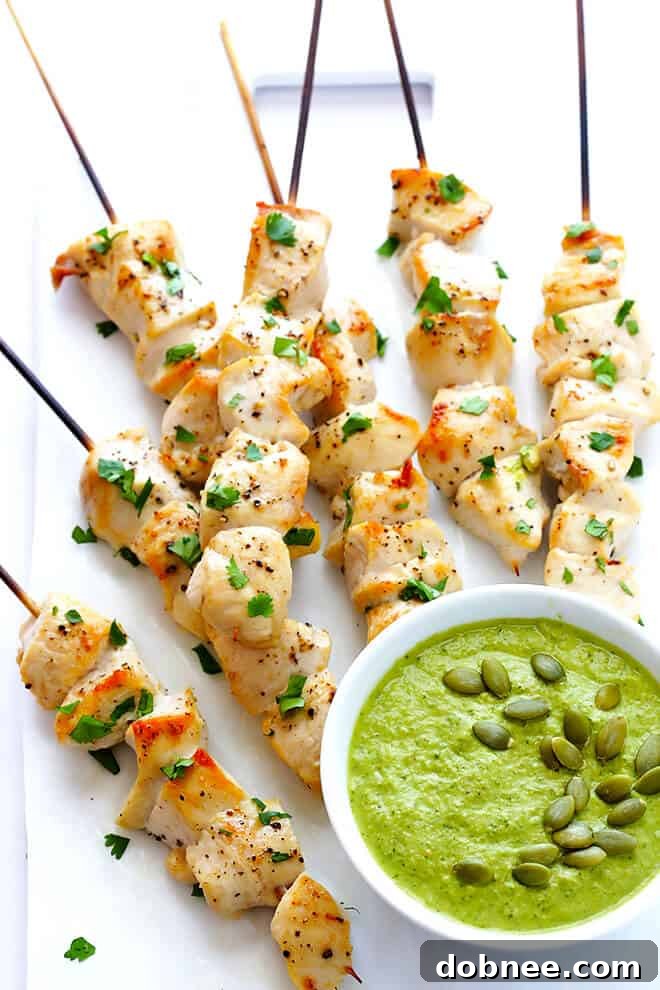 Chicken with Pumpkin Seed Sauce -- made with a yummy pepitas-tomatillo dipping sauce that is easy to make and full of the BEST flavors! | gimmesomeoven.com
