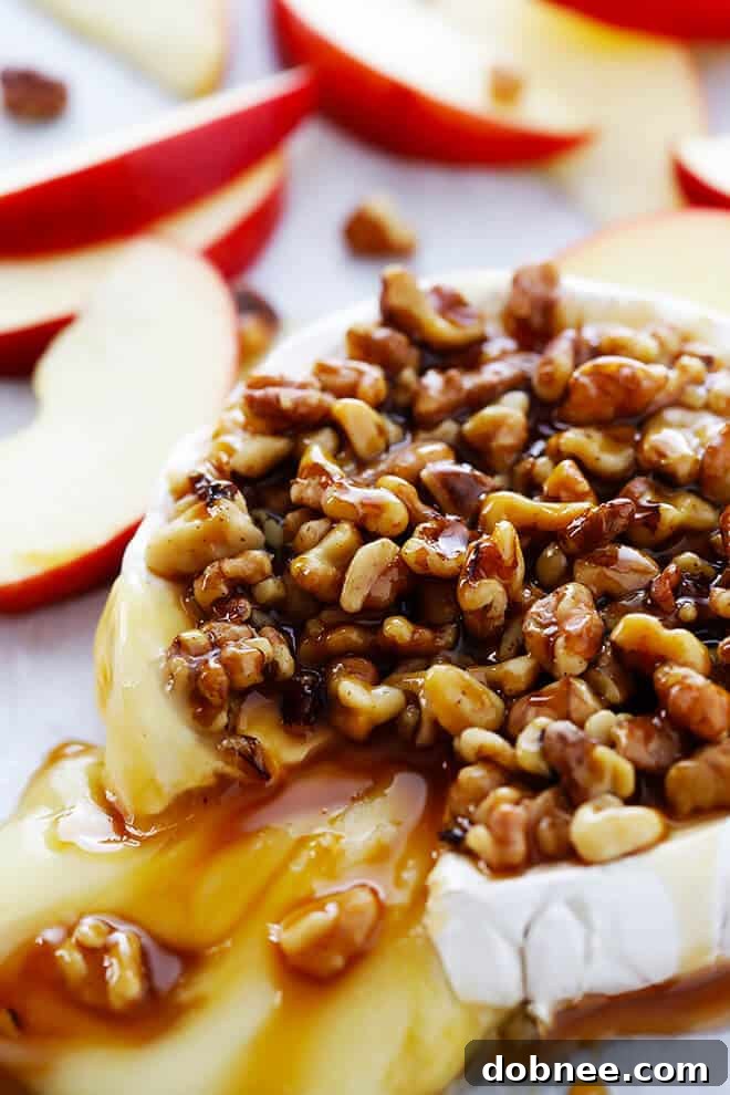 This 10-Minute Caramel Apple Baked Brie recipe is super-easy to make with just 3 ingredients, and it's the perfect appetizer for any party! | gimmesomeoven.com