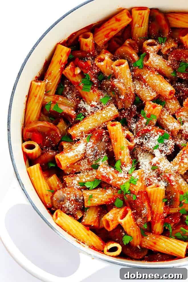 Rigatoni with Mushrooms, Rosemary and Parmesan: A delightful Italian comfort food, simple to make, incredibly flavorful, and truly delicious.