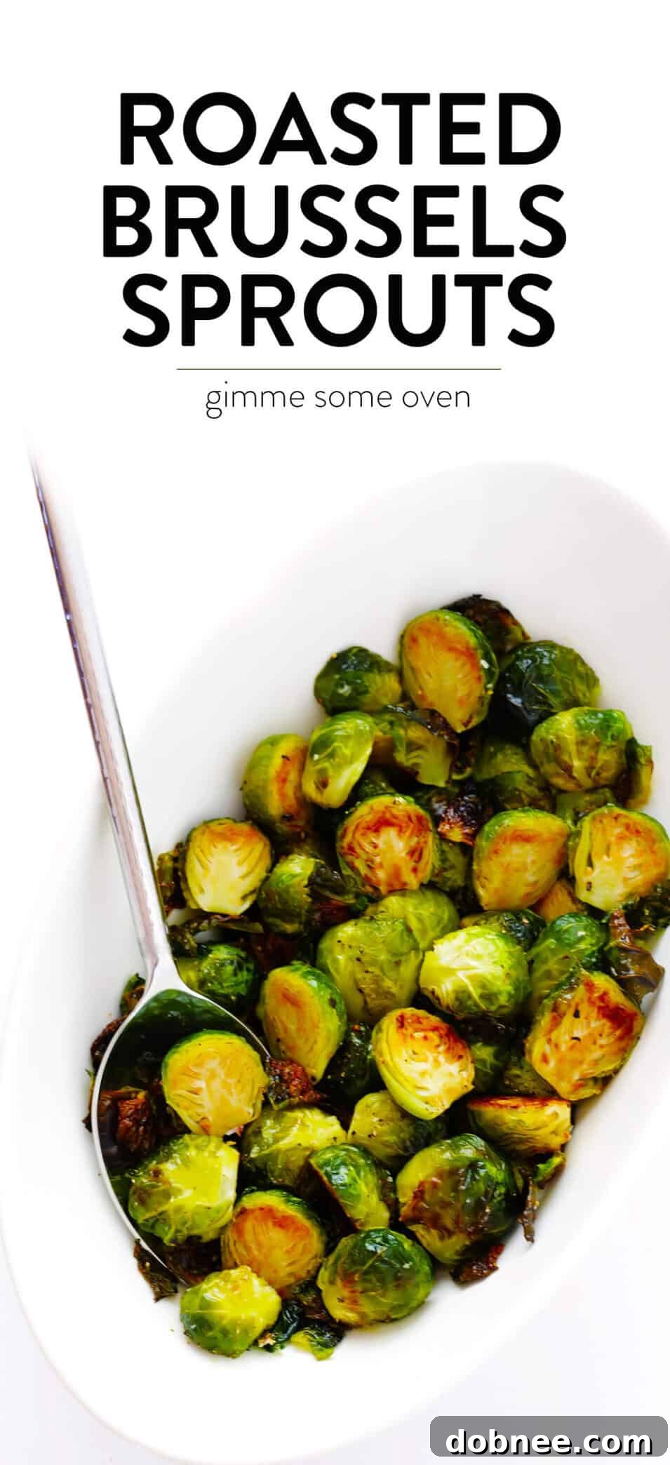 A large serving platter piled high with perfectly roasted Brussels sprouts, garnished with fresh herbs, showcasing the delicious outcome of the recipe.