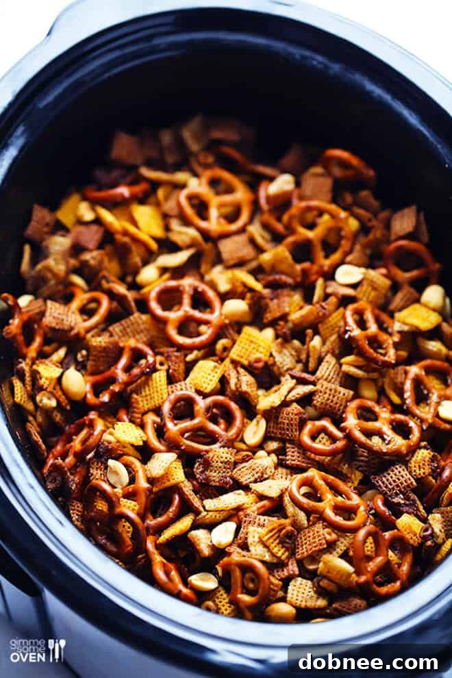 Homemade Slow Cooker Chex Mix, a customizable family favorite snack.
