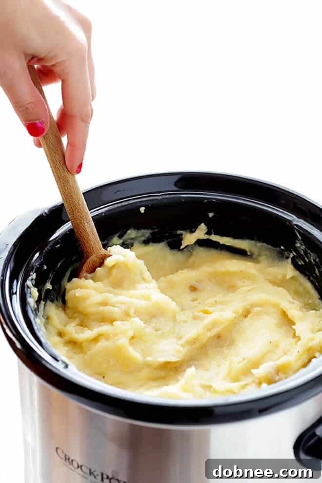 Easy Slow Cooker Mashed Potatoes, customizable to your preference.