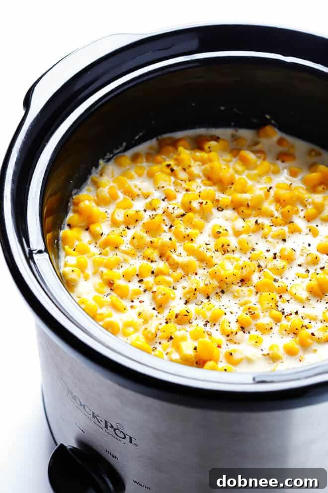 Slow Cooker Creamed Corn, made from scratch with ease.