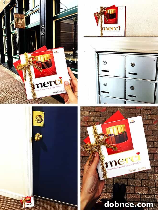 Various merci chocolate boxes neatly stacked, ready for distribution as thank you gifts.