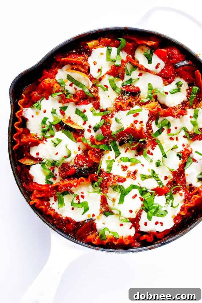This easy stovetop Skillet Veggie Lasagna recipe features layers of vibrant vegetables and rich sauce for a comforting meal.