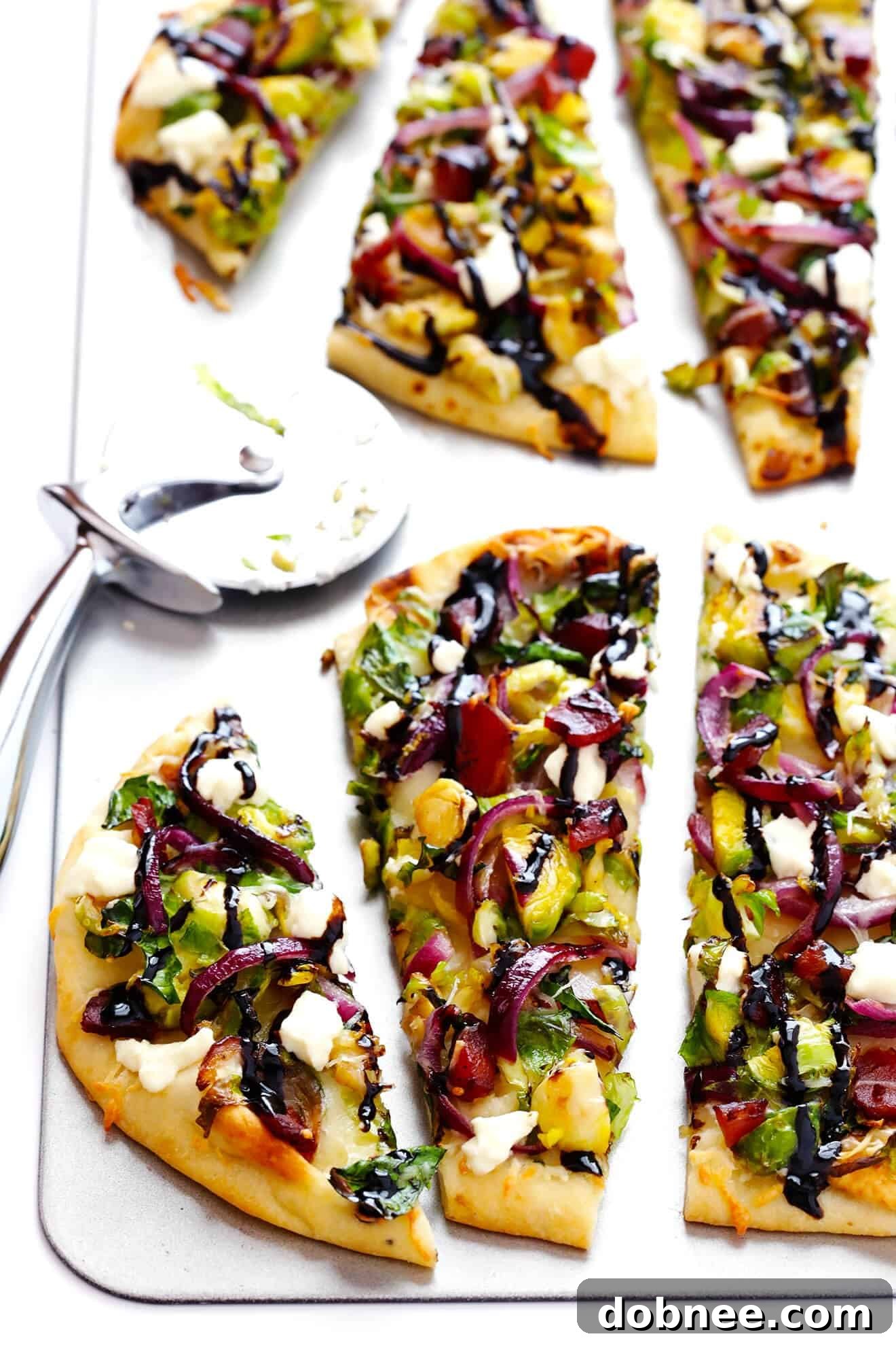 Brussels Sprouts and Bacon Flatbread, a quick dish that takes less than 30 minutes to make, always a crowd-pleaser!