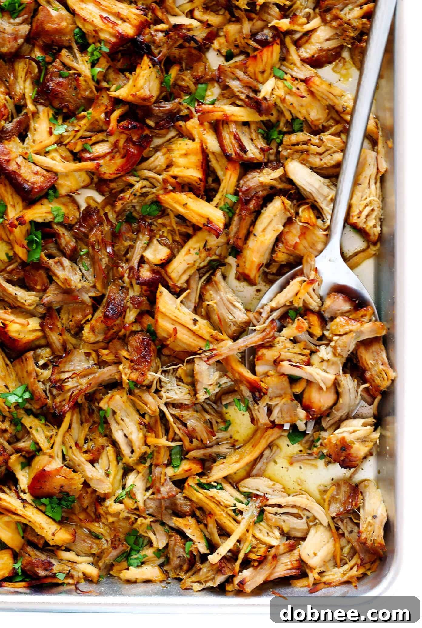 Crispy Carnitas made in the Instant Pot, served with fresh cilantro and onion.