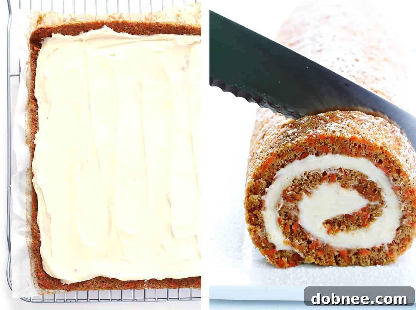 Have you ever tried rolling up your carrot cake? It's fun and totally delicious with this Carrot Cake Roll recipe! | gimmesomeoven.com